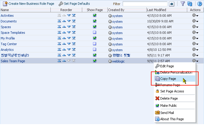 Copy Page option on page Actions menu Copy Page option on page Actions menu