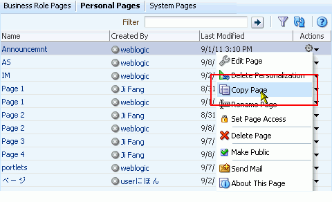 Copy Page option on page Actions menu Copy Page option on page Actions menu