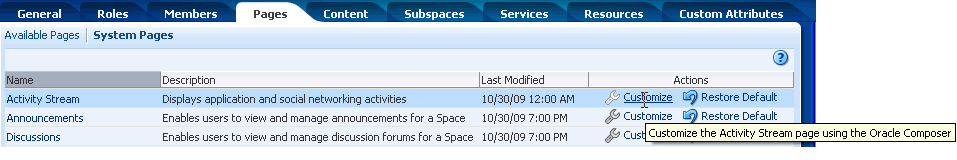 Customize link next to system page Customize link next to system page