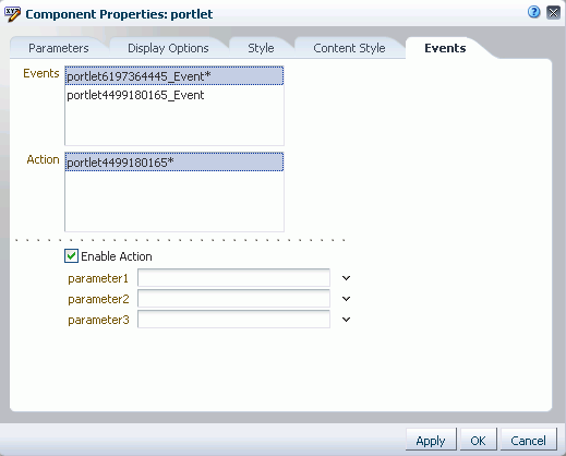Events tab in the Component Properties dialog Events tab in the Component Properties dialog