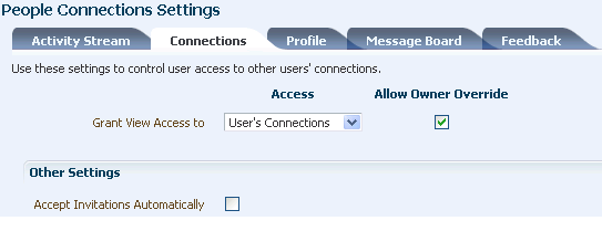Configuration settings for Connections Configuration settings for Connections