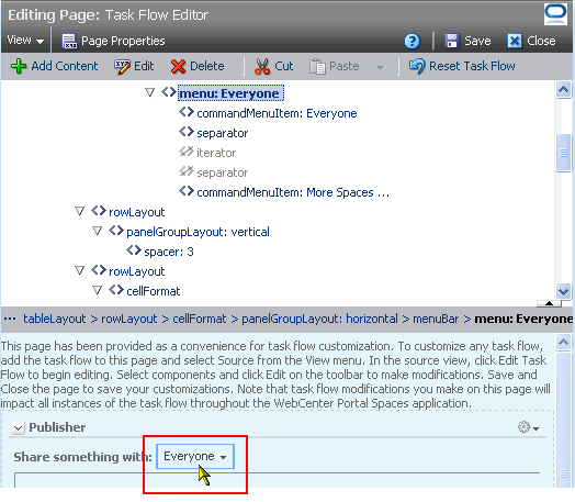 Selected task flow element in Source view Selected task flow element in Source view