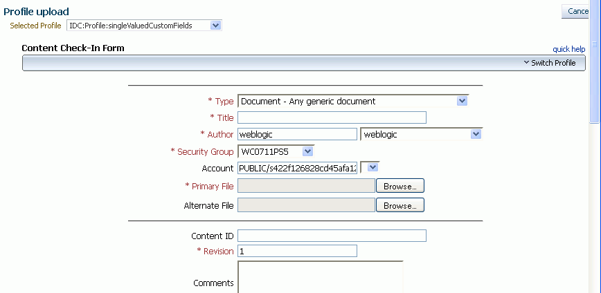 Content Profile Metadata Fields