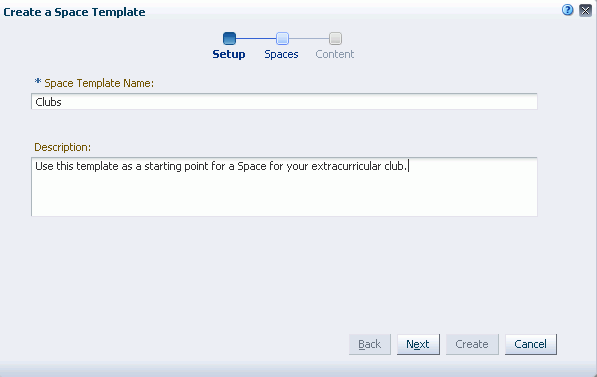 Create a Space Template Dialog: Setup Step Create a Space Template Dialog: Setup Step