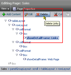 Delete button in Source view Delete button in Source view