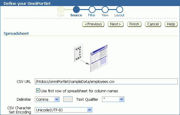 Source tab for a spreadsheet data type Source tab for a spreadsheet data type