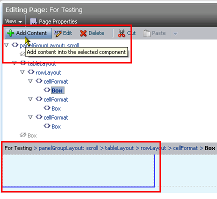 Selected Box and Add Content button Selected Box and Add Content button