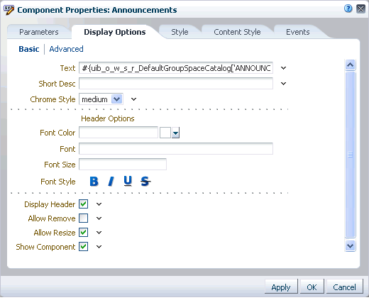 Component display options Component display options
