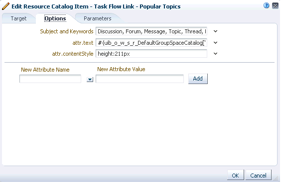 Options Tab on the Edit Resource Catalog Item Dialog Options Tab on the Edit Resource Catalog Item Dialog
