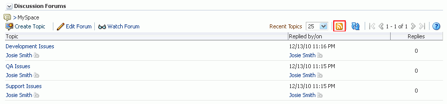 RSS icon in a Discussion Forum Manager Task Flow RSS icon in a Discussion Forum Manager Task Flow