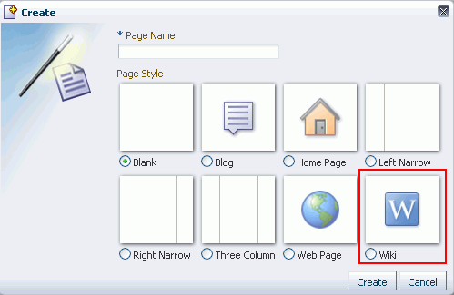 Create dialog with Wiki page option Create dialog with Wiki page option