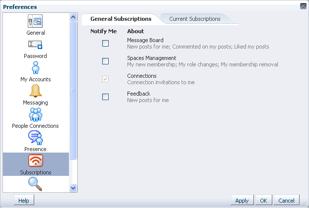 General Subscriptions tab in Preferences General Subscriptions tab in Preferences