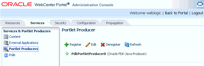 WebCenter Portal Administration Console - Services Tab WebCenter Portal Administration Console - Services Tab