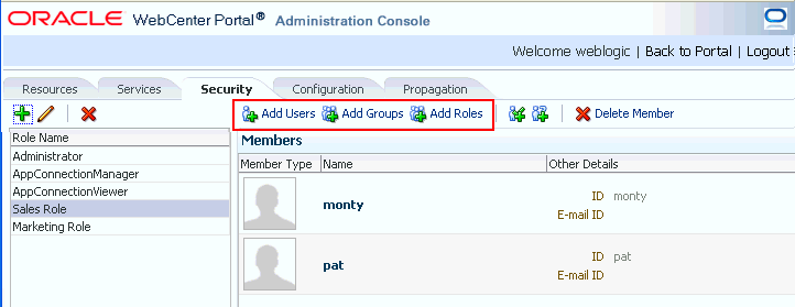 WebCenter Portal Administration Console - Add Members WebCenter Portal Administration Console - Add Members