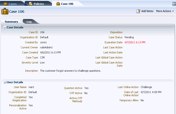 Case Details page