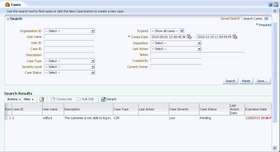 Cases Search page