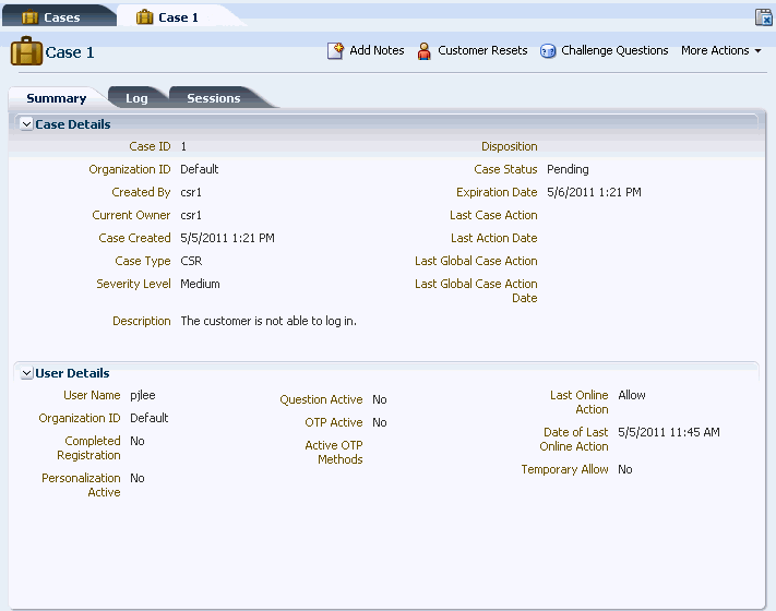 Case Details page