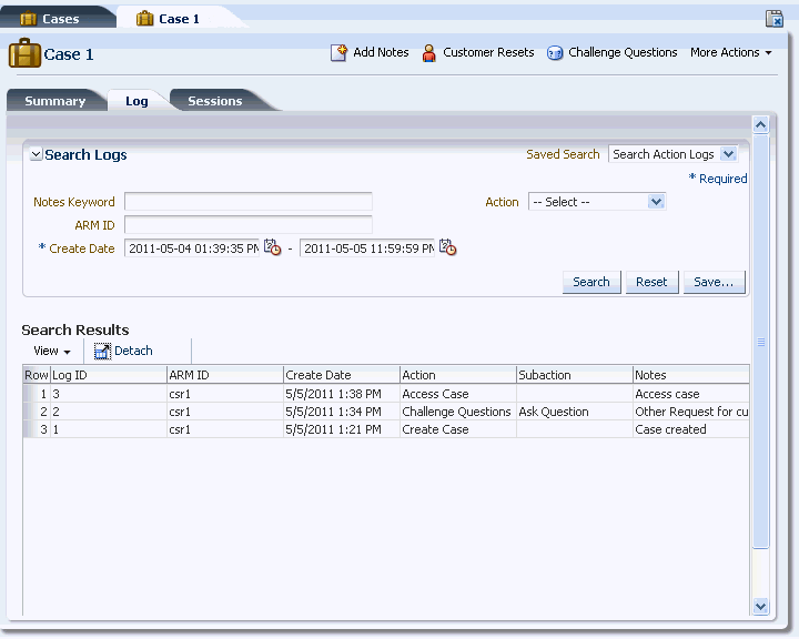 Case Log tab