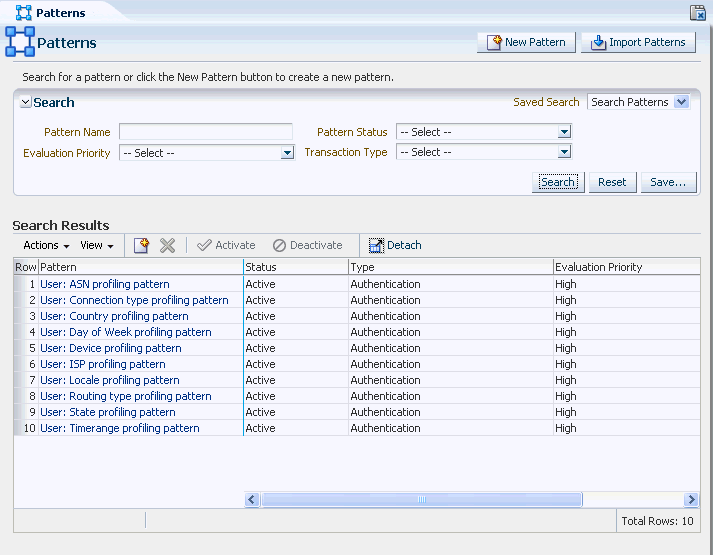 The pattern search page is shown.