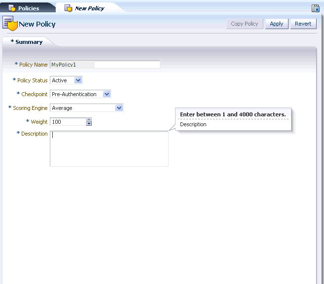The New Policy page is shown.