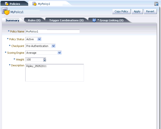 The Policy Summary page is shown.
