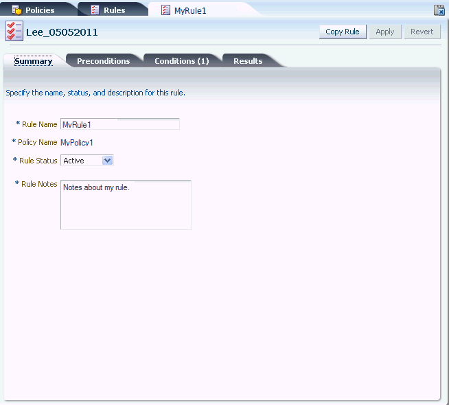 The Rules Detail Summary tab is shown.