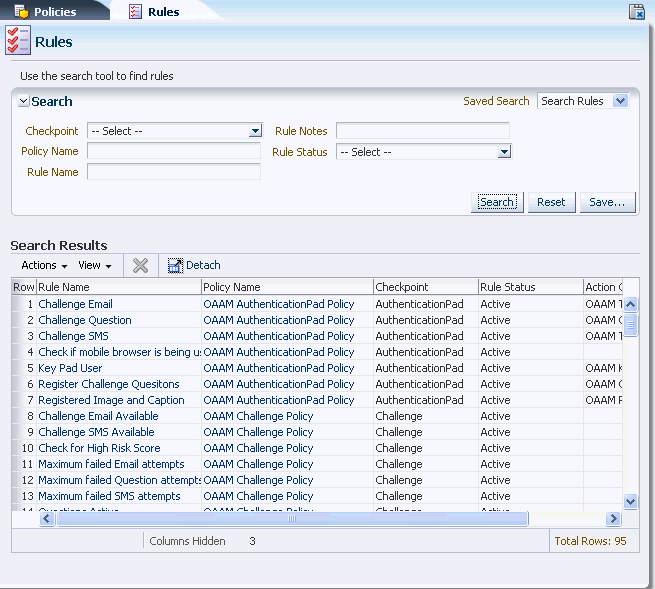 The Rules Search page is shown.