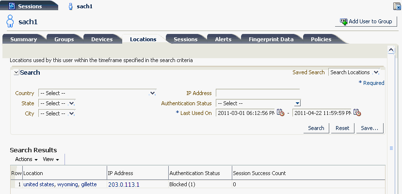 User Details Locations tab is shown.