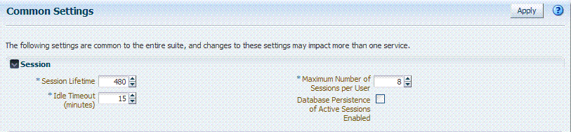Common Session Settings Page Common Session Settings Page