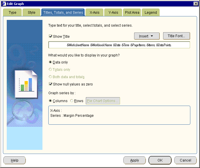 The Title, Totals, and Series dialog. The Title, Totals, and Series dialog.