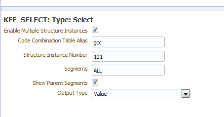 Fields for Select Type Flexfield Fields for Select Type Flexfield