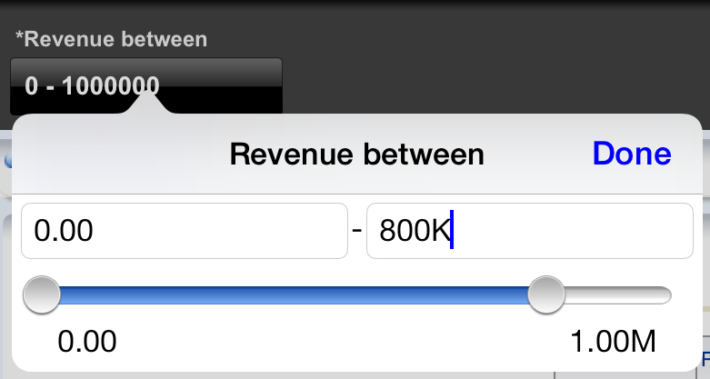 Slider prompt with Between operator