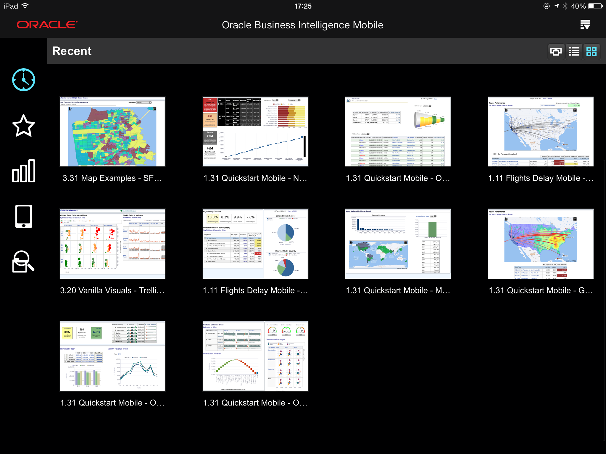 Grid-style display of Recent view