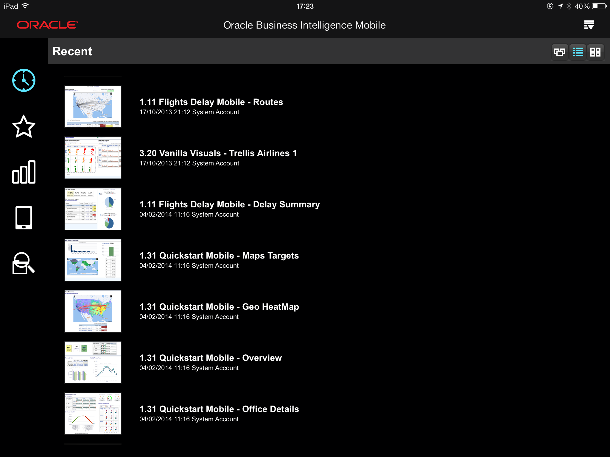 List-style display of Recent view