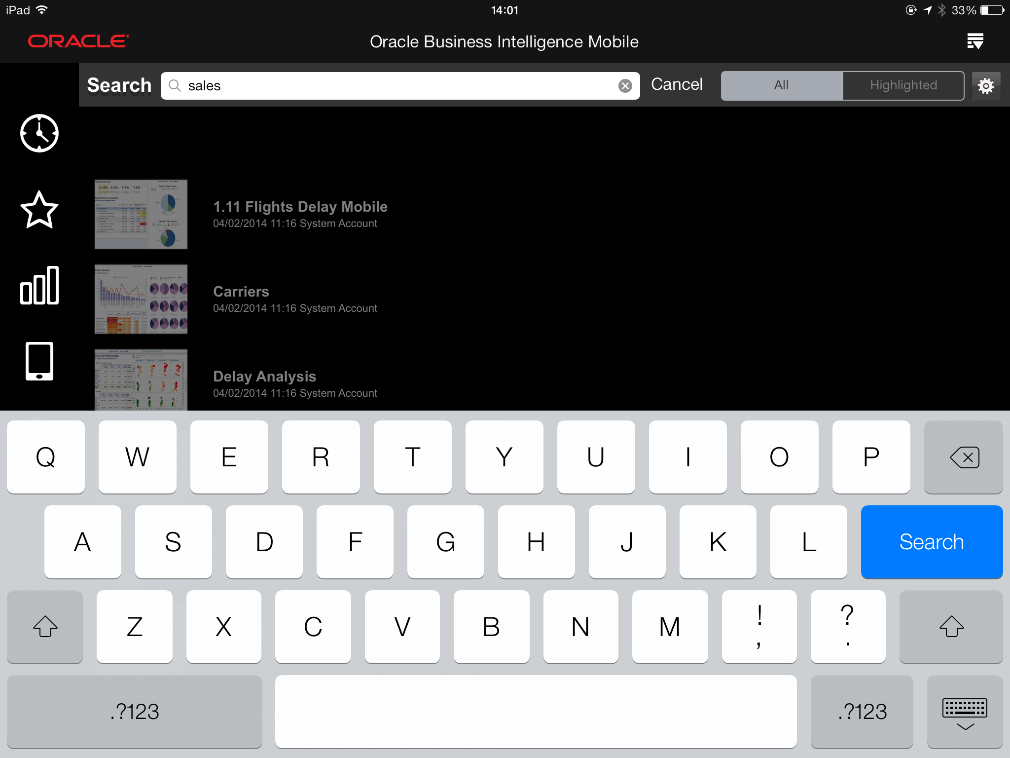 Searching by tapping the keyboard&rsquo;s Search button.