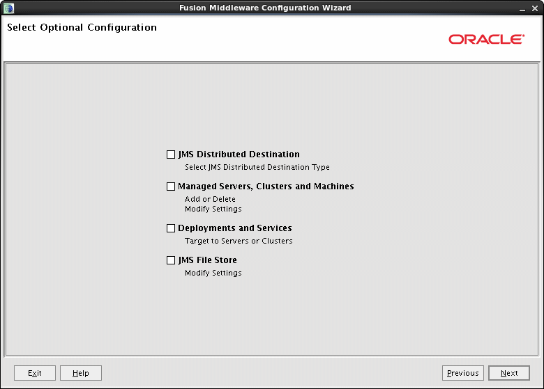 Select Optional Configuration screen Select Optional Configuration screen