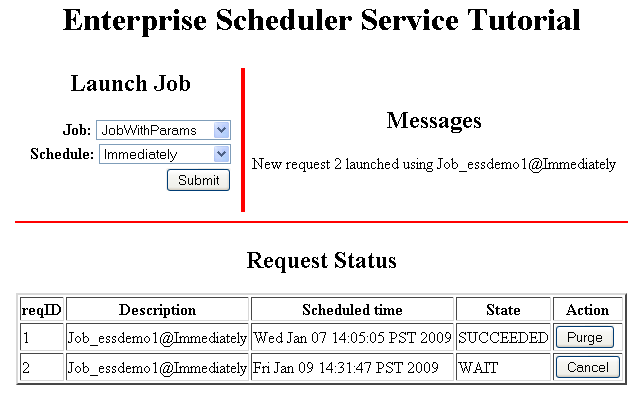 Running EssDemo servlet with request status Running EssDemo servlet with request status