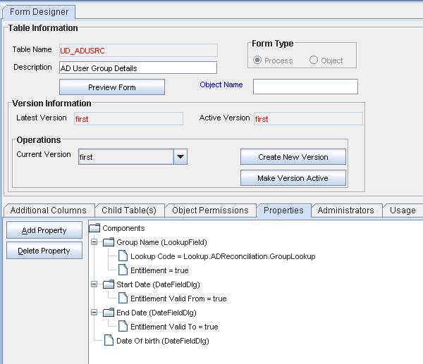 Properties tab of child process form Properties tab of child process form