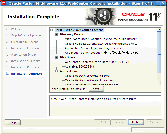 Description of install_complete_wcc.gif follows Description of install_complete_wcc.gif follows