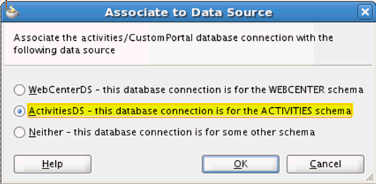 Associate to Data Source Dialog - ActivitiesDS Associate to Data Source Dialog - ActivitiesDS