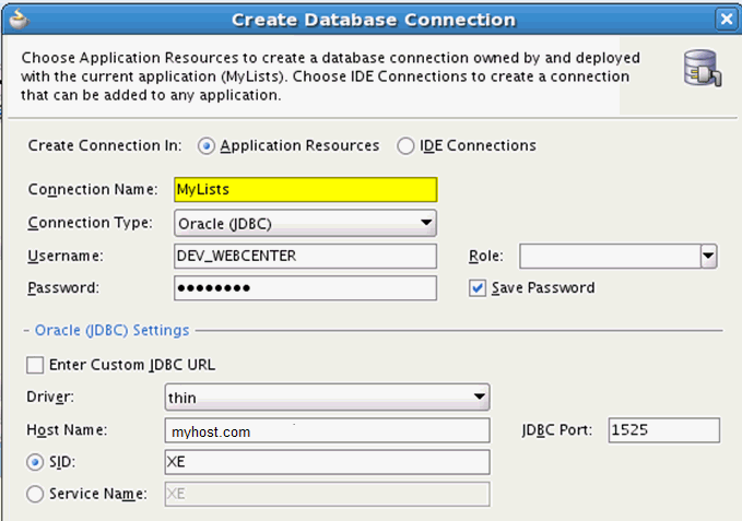 Connection Name - WebCenter/CustomPortal Connection Name - WebCenter/CustomPortal