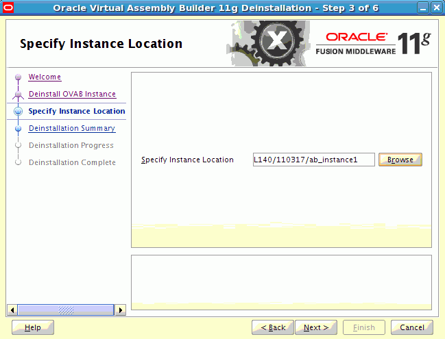 Specify Instance Location page Specify Instance Location page