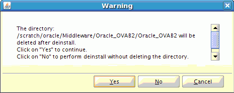 Deinstallation Warning pop-up Deinstallation Warning pop-up