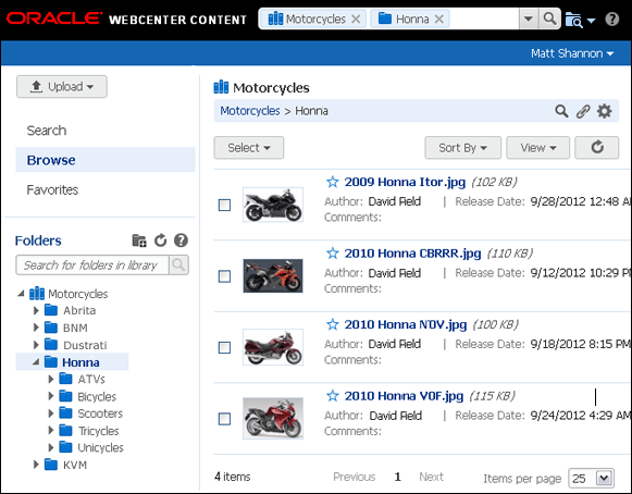 Oracle WebCenter Content Find Documents Page