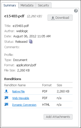 Oracle WebCenter Content Document View Page Properties