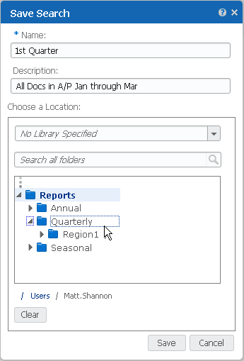 Save Search screen
