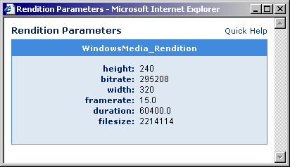 Graphic of video rendition parameters page
