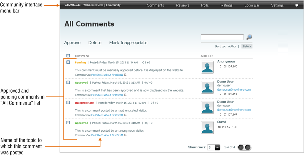 Populated "All Comments" screen Populated "All Comments" screen