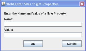 WebCenter Sites Properties dialog box. WebCenter Sites Properties dialog box.
