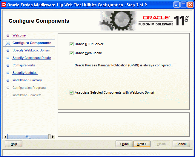 Configure Components screen Configure Components screen